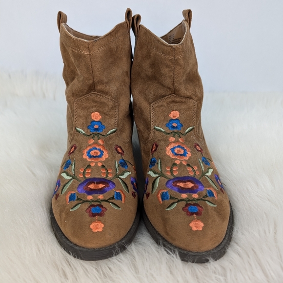 Mudd embroidered mini slouch ankle boots, women's size 9, brown - Picture 2 of 9